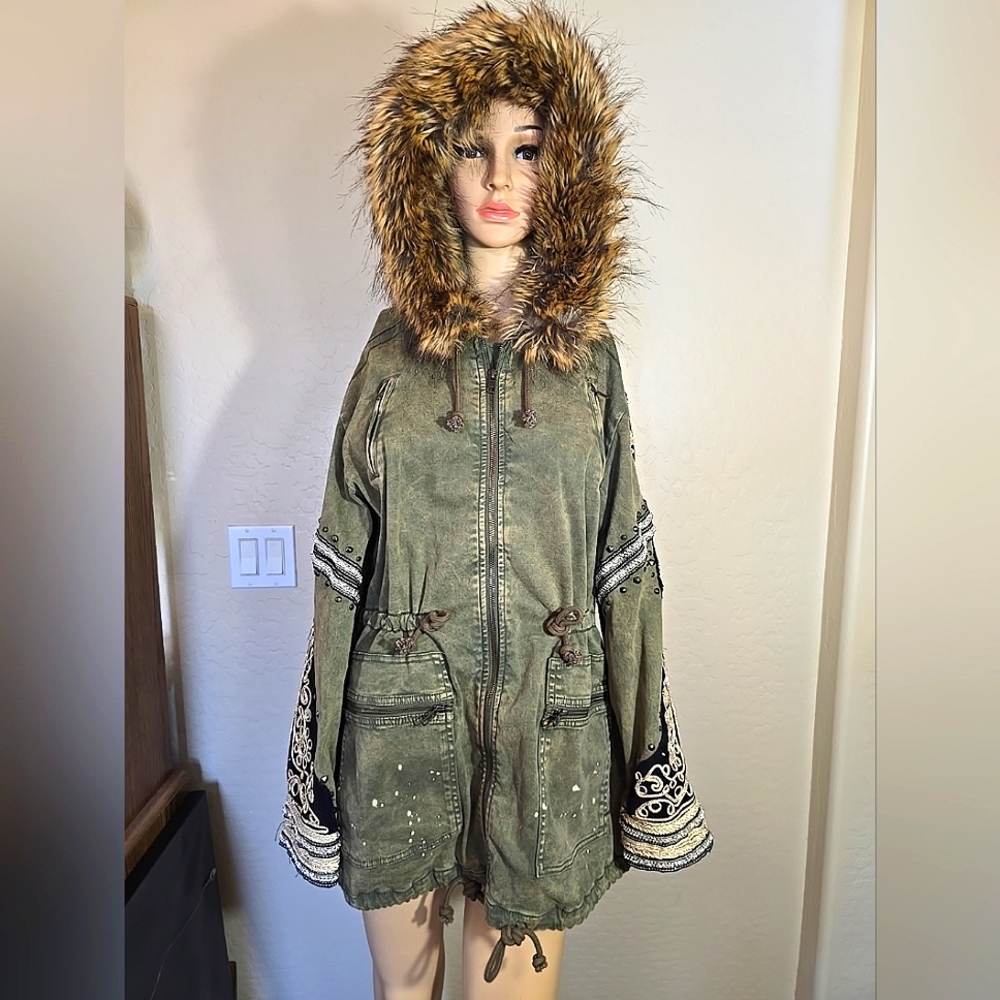 Free People Golden Quills Womens Military Parka Size XS See Measurements